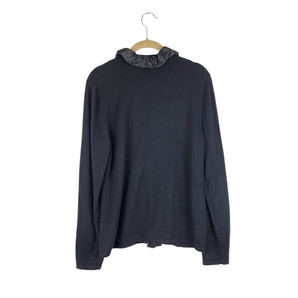 J McLaughlin Satin Ruffle V-Neck Cardigan Sweater Black Dressy Womens Size XL - Picture 2 of 7